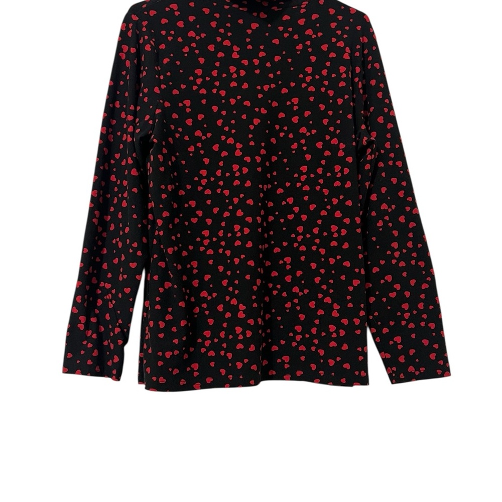 Elegant Black and Red Polka Dot Turtleneck Blouse - Picture 3 of 9